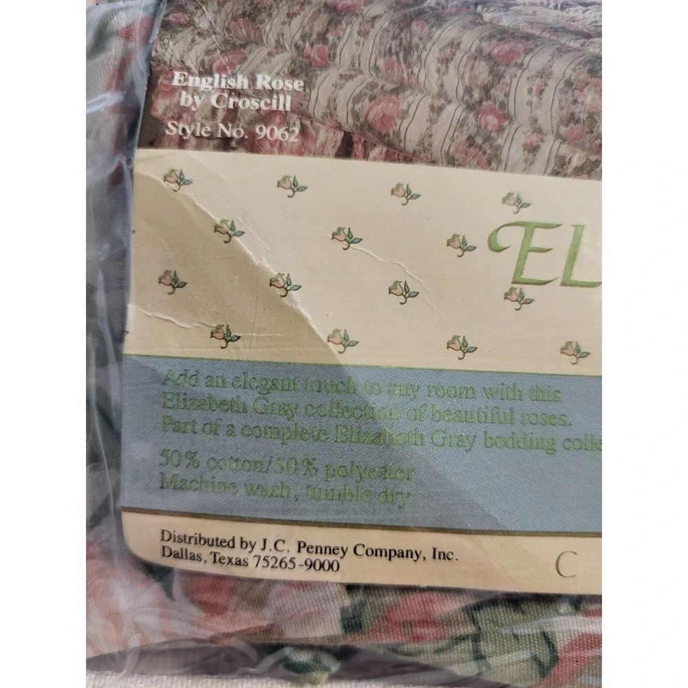 New Vintage Croscill English Rose Ruffle Pillow‎ Sham Standard Elizabeth Gray